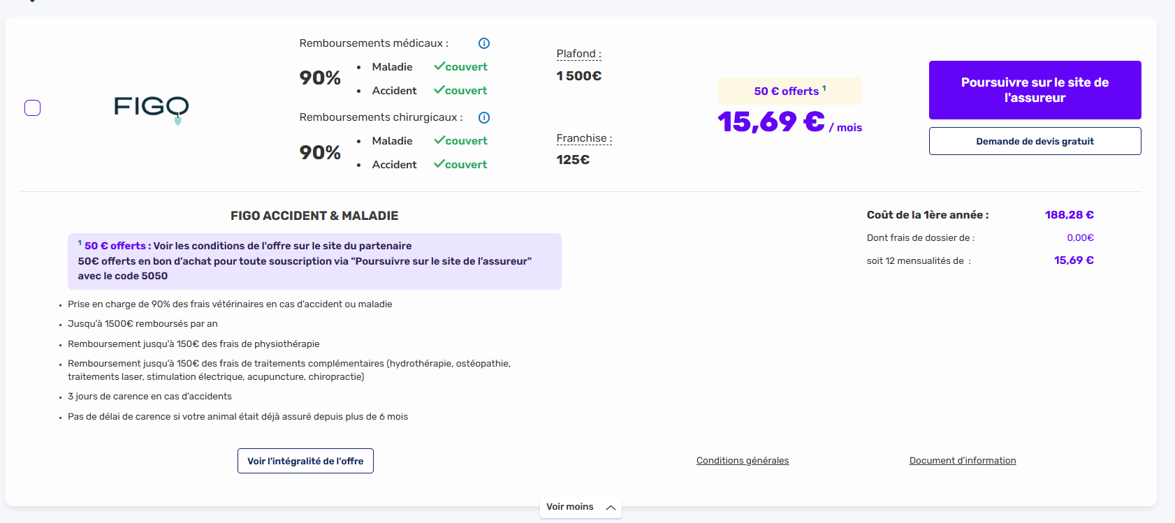 détail de l'offre du comparateur d'assurance animaux