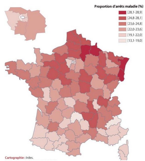 carte de France des arrêts maladie